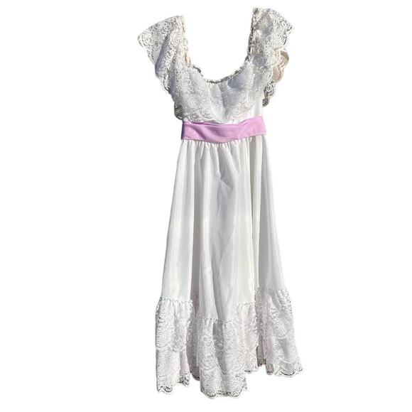 Vint. 80s Gone With The Wind Southern Belle Lace Ruffles White Purple Prom Dress - Picture 4 of 15